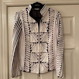 Andrea Rosati White Ribbing on Black Sheer Jacket/Top - Size 8